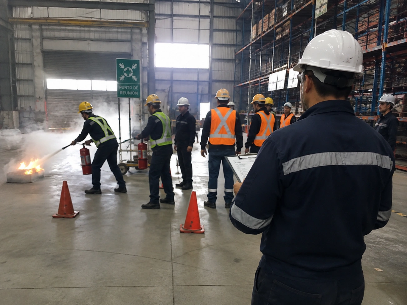 Simulacro de evacuación en un inmueble.